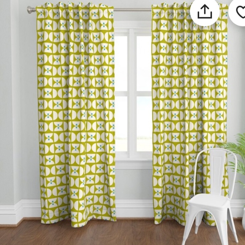 Curtains x2 panels chartreuse with geometric design inverted pleats lined